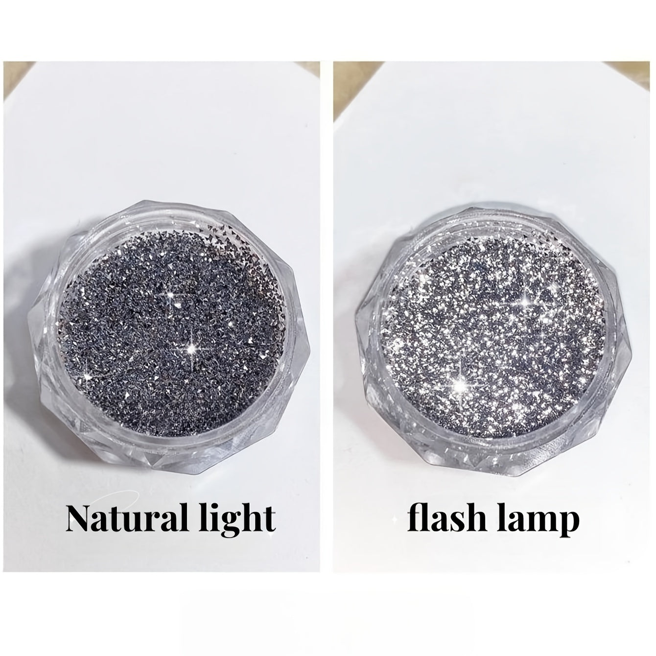 A Box of Tiny Silvery Triangular 3D Glittering Rhinestones, Perfect for Parties, Nightclubs, Music Festivals, And Vacation Nail Art Accessories.